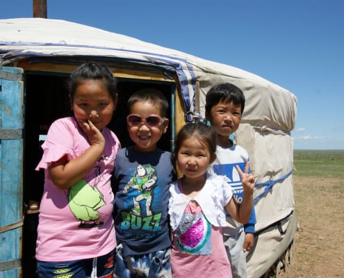 Children in Mongolian Steppe