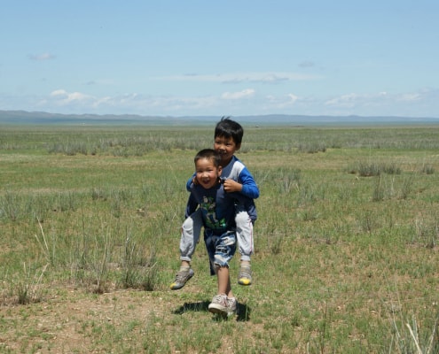 Children Playing in Mongolian Steppe